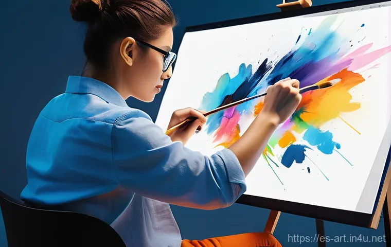 미술과 UX UI 디자인 - **"The Creative Fusion: Art Inspiring Digital Interaction"**
    A professional artist, wearing a st...