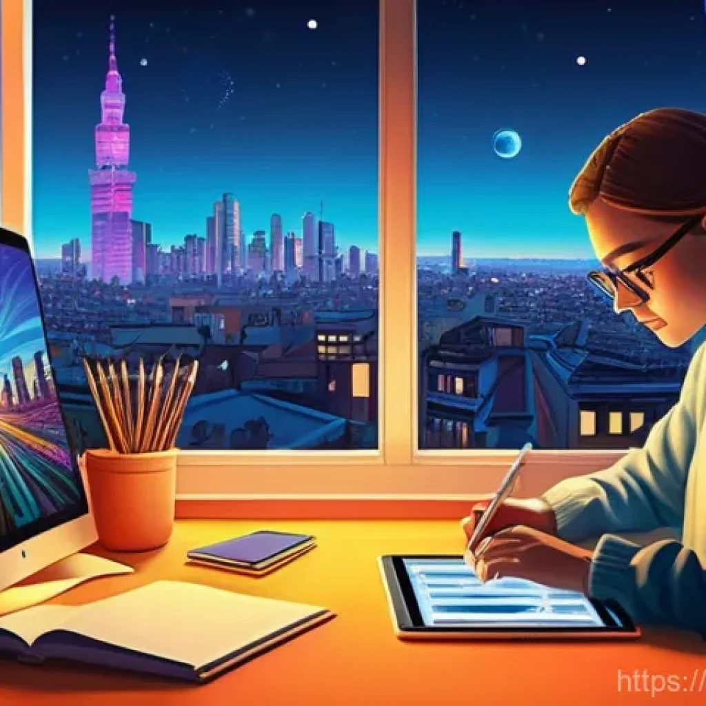 미술 교육과 애니메이션 제작 - **Prompt 1: "Digital Artist's Creative Flow"**
    A young, focused digital artist, wearing a casual...