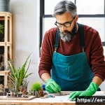 Home 22 미술 교육과 지속 가능 예술 - A vibrant eco-friendly artist’s studio filled with natural light, showcasing an array of recycled an...