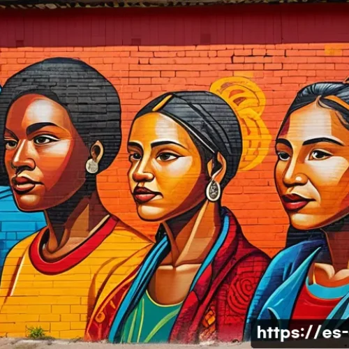 Home 32 미술과 사회적 메시지 - A vibrant urban mural in a Latin American neighborhood depicting human rights themes, featuring dive...