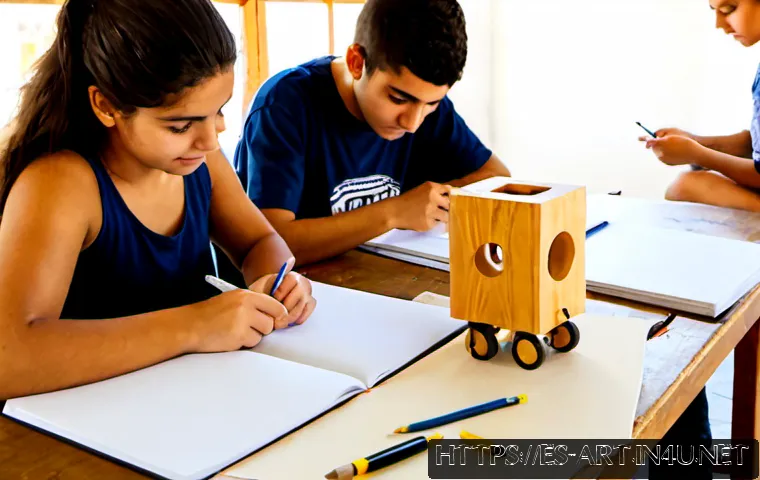미술 교육과 목공예 - Photorealistic art education workshop in a bright Spanish community studio, a teacher guiding a smal...