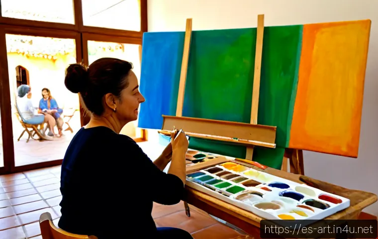 미술 교육과 색채 치료 - Photorealistic art education and color therapy session in a bright Spanish community studio, a calm ...